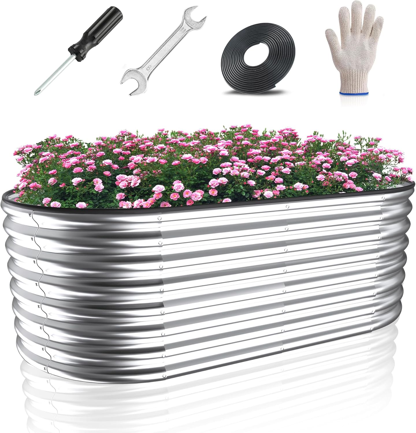 Cama de jardín elevada galvanizada de 6 x 3 x 2 pies, kit para jardineras de verduras, flores, hierbas y frutas, cama de jardín ovalada al aire