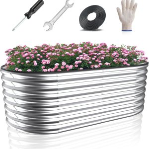 Cama de jardín elevada galvanizada de 6 x 3 x 2 pies, kit para jardineras de verduras, flores, hierbas y frutas, cama de jardín ovalada al aire Cama de jardín elevada galvanizada de 6 x 3 x 2 pies, kit para jardineras de verduras, flores, hierbas y frutas, cama de jardín ovalada al aire