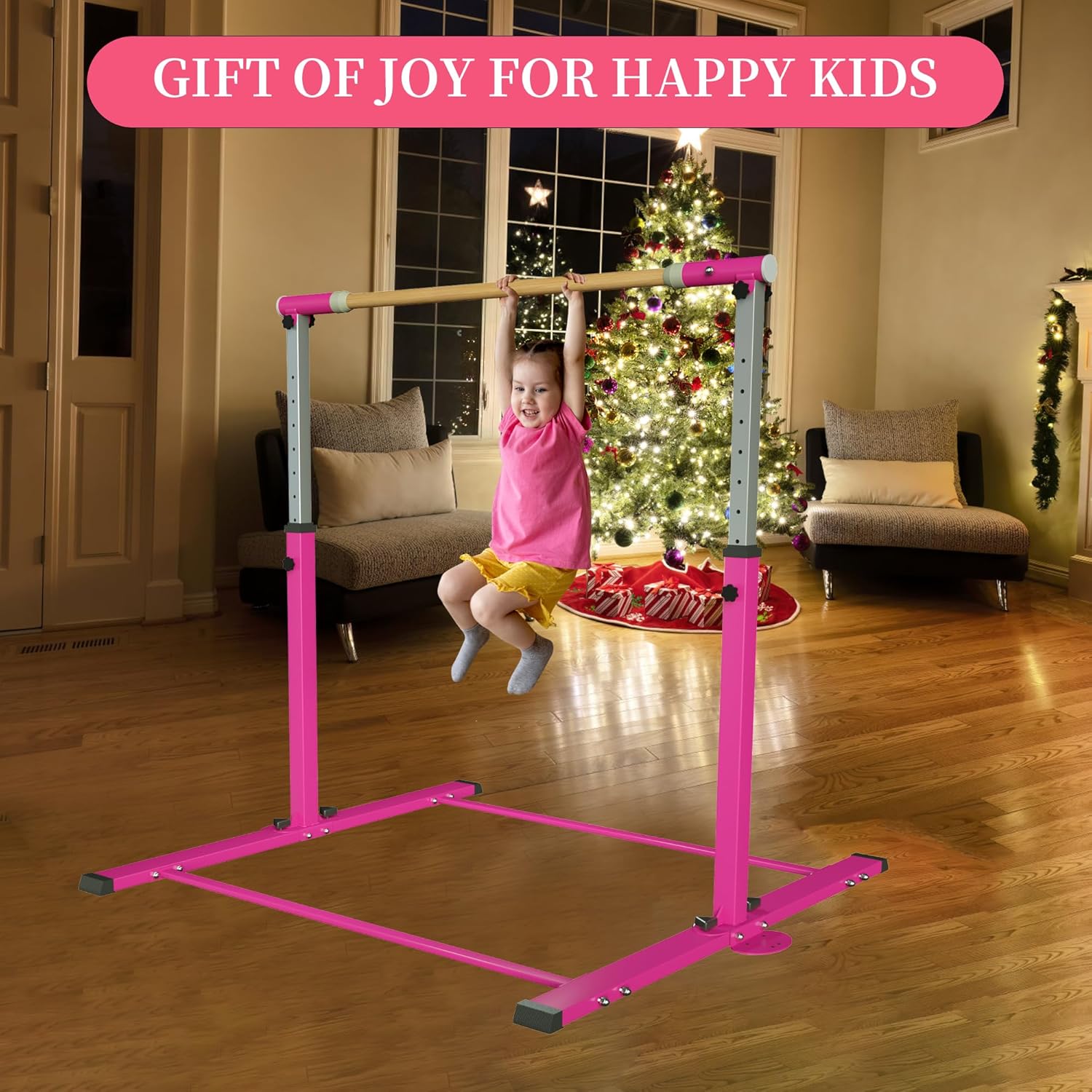 YIintruan – Barra de gimnasia horizontal para niños y niñas jóvenes, altura ajustable de 3 a 5 pies, equipo de gimnasio en casa, ideal para