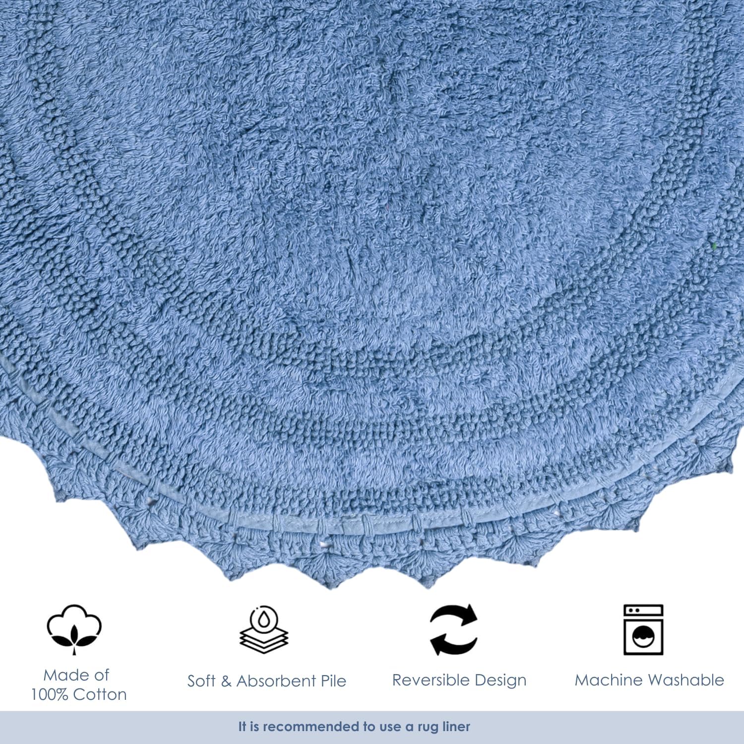 RAJRANG – Alfombra de baño ovalada azul parisino de 24 x 17 pulgadas, paquete de 2 tapetes de baño reversibles de ganchillo de algodón para