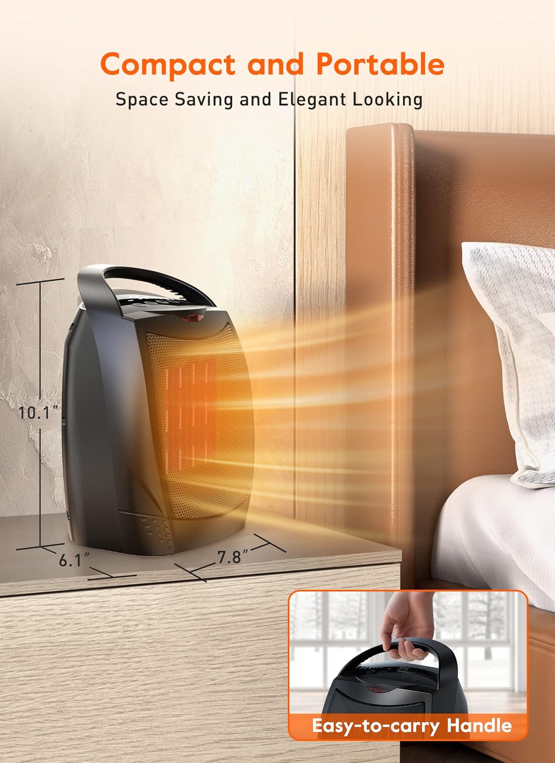 GiveBest Calentador eléctrico portátil, 1500 W750 W, con certificación ETL, calentador de espacio con temporizador, 4 modos, protección contra