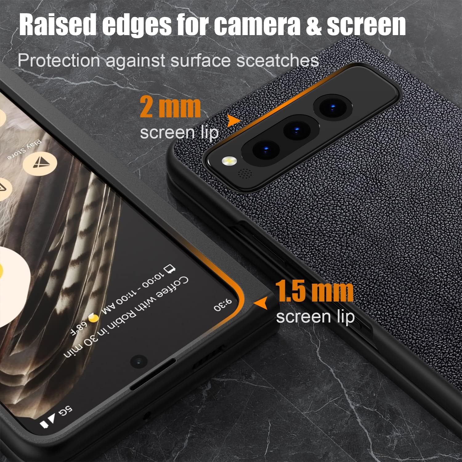 Funda para Google Pixel Fold, funda de cuero premium para teléfono con diseño retro para Google Pixel Fold 5G (negro)