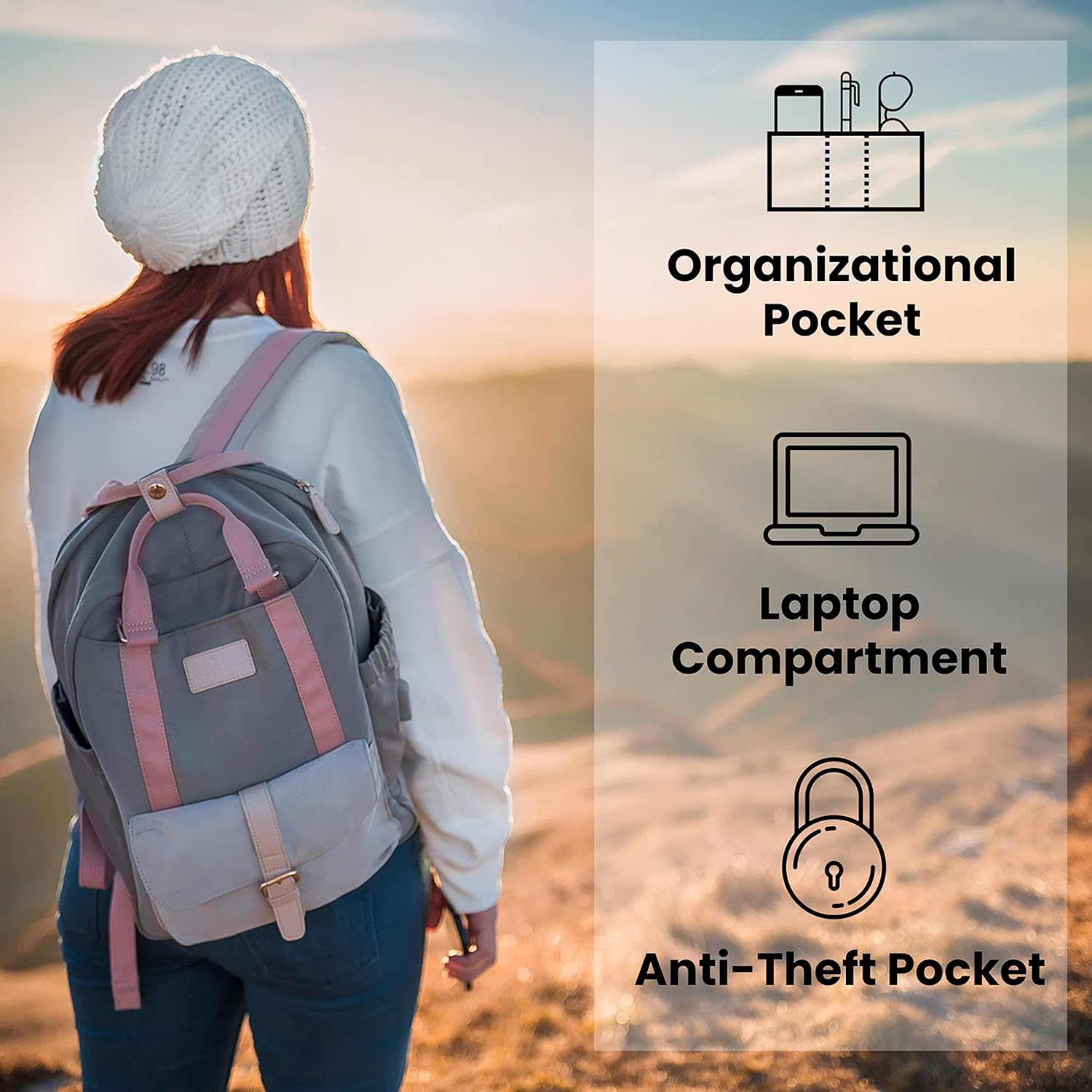 Nordace Eclat – Mochila ligera para laptop con puerto de carga USB para uso diario, viaje o trabajo, 15.6 pulgadas, Gris, Mochilas de viaje