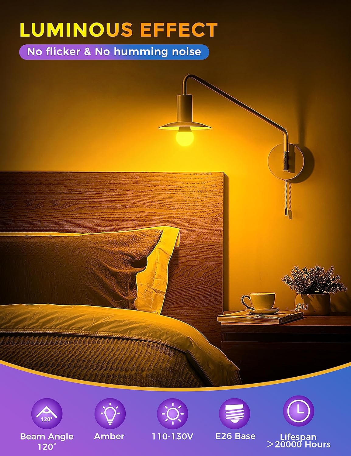 JandCase Bombilla para dormir, bombillas ámbar para terapia del sueño, bloqueo de luz azul, bombillas tenues de 1800 K equivalentes a 60 W, luz