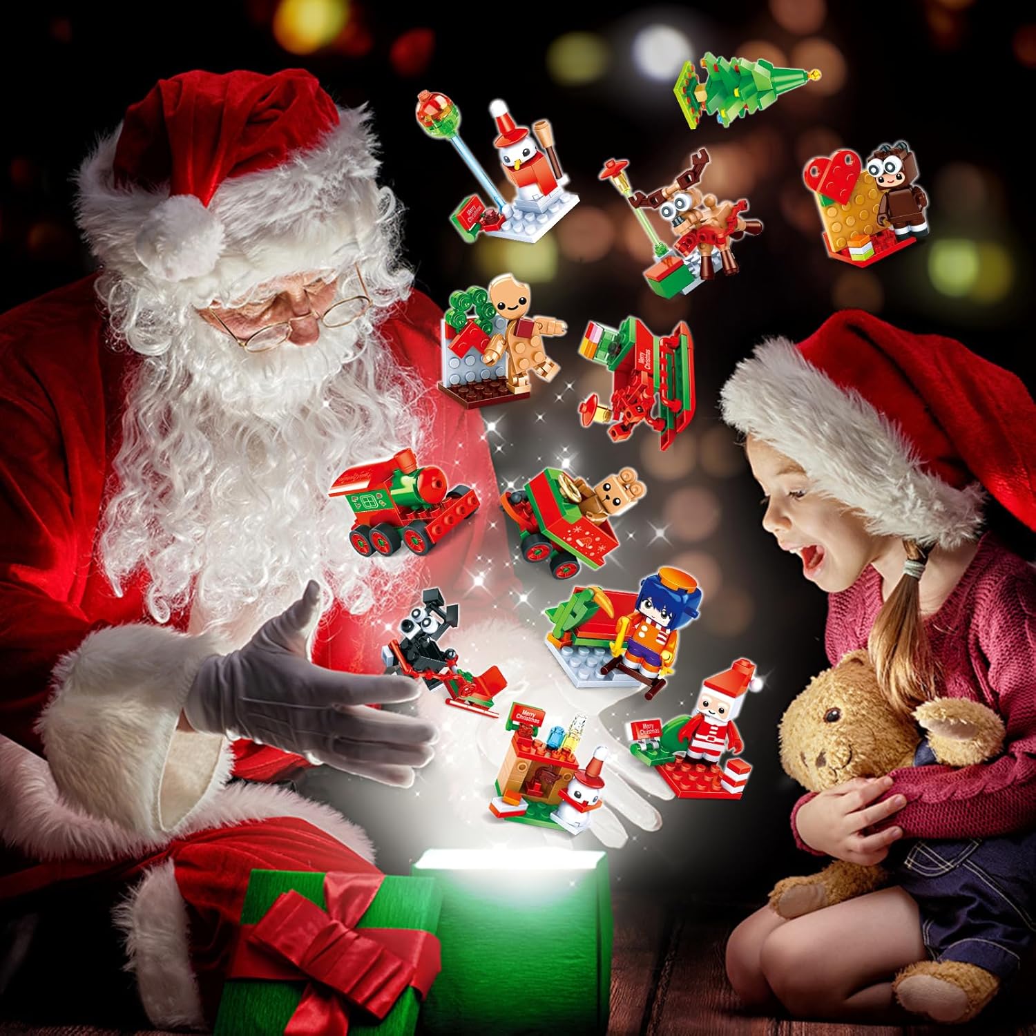 ZYLEGEN Juego de bloques de construcción de regalos de fiesta de Navidad, juguetes de Navidad, mini ladrillos lindos, calendario de Adviento de