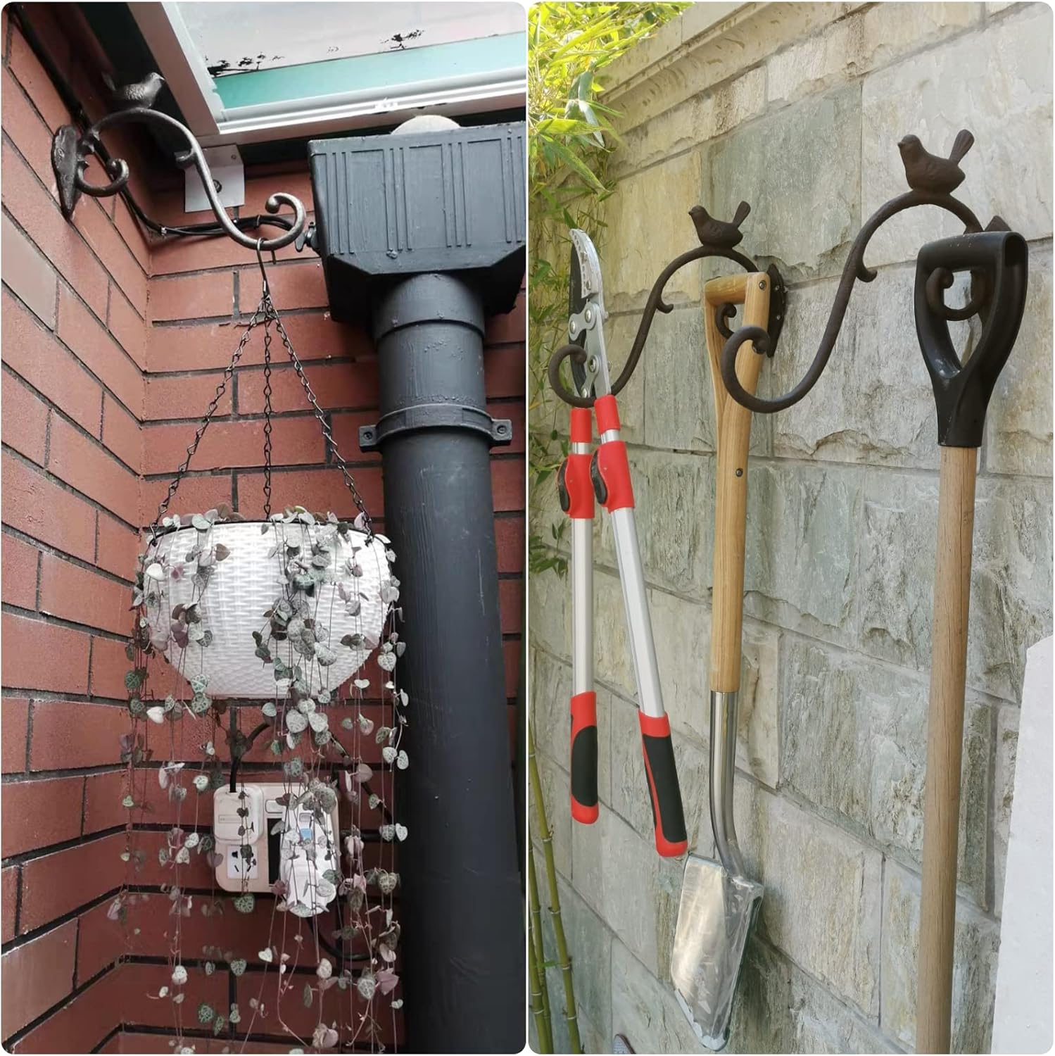 Perchas de hierro forjado para plantas de 10 pulgadas de profundidad, gancho para plantas para exteriores e interiores, soporte para colgar cestas