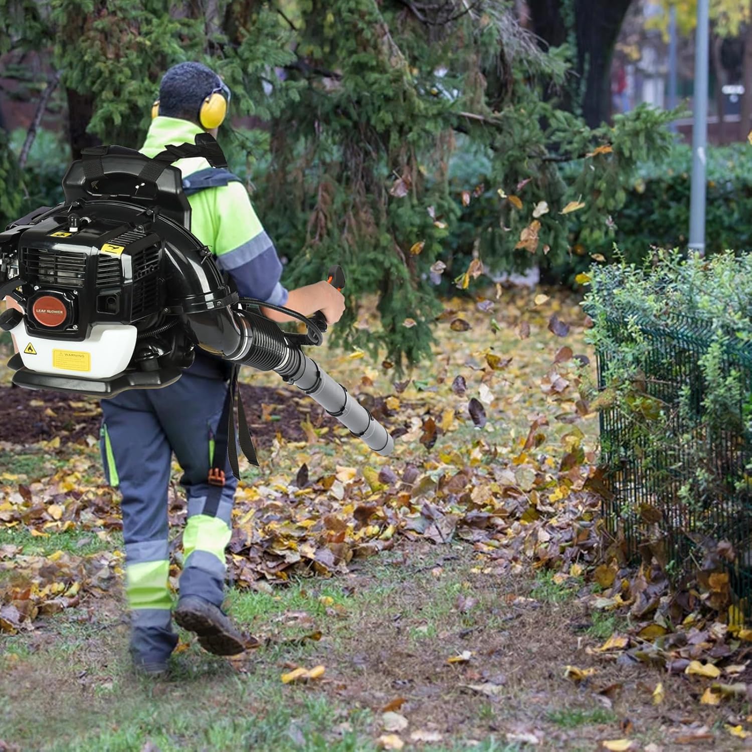 Soplador de hojas de 52CC 550CFM de un solo cilindro, refrigerado por aire, 1.7 HP, soplador de hojas de dos tiempos, ideal para remoción de nieve y