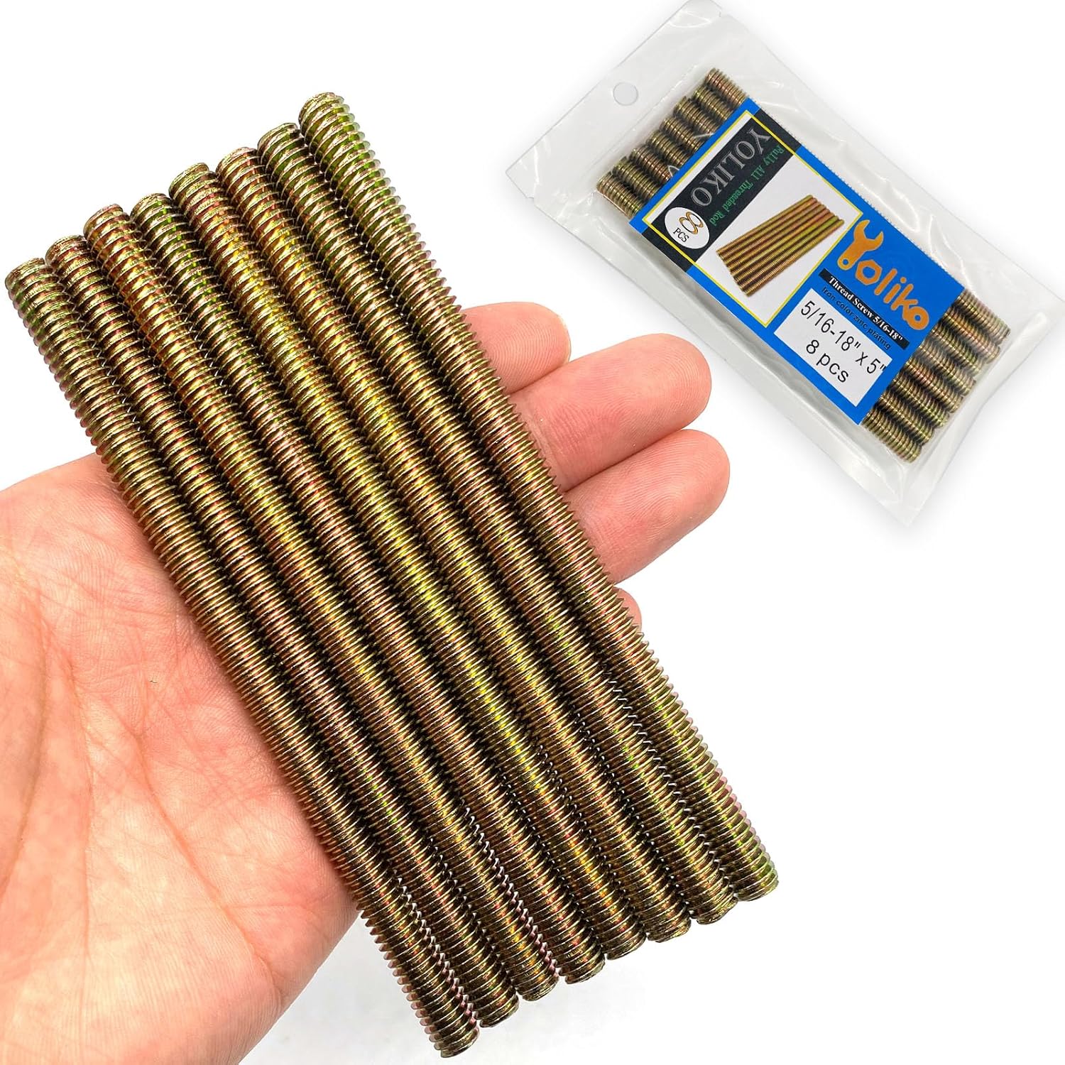 8 piezas de color zinc completamente roscado varilla de acero al carbono tornillo de rosca larga 516×5 “para muebles de jardín barandilla montaje