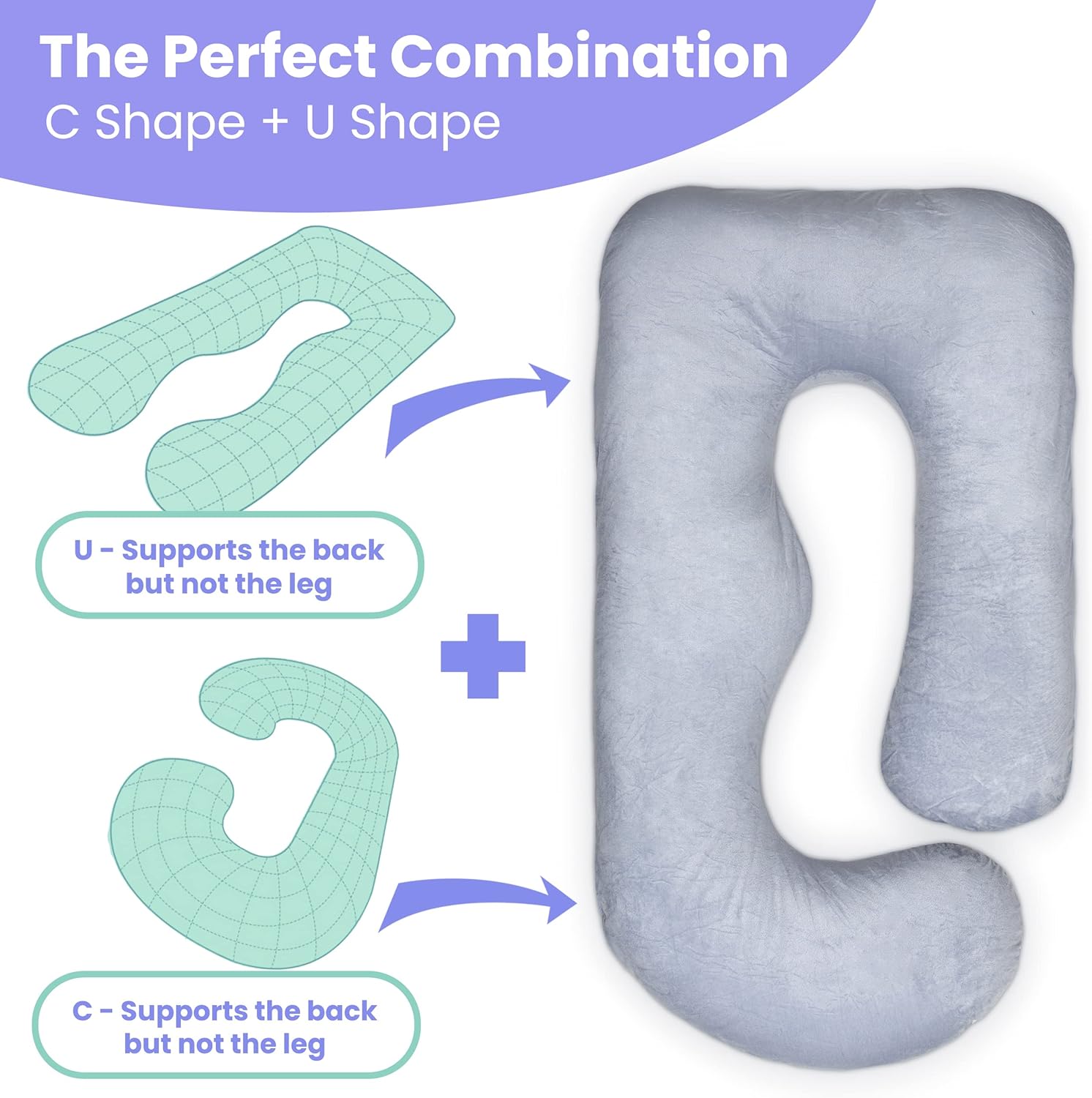 Almohadas de embarazo para dormir, almohada de cuerpo completo en forma de U, almohada de maternidad refrescante de 55 pulgadas para mujeres