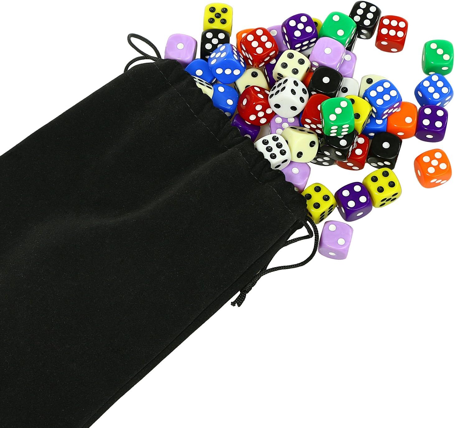 SUNMON Juego de 100 dados multicolores, 0.630 in, 10 colores surtidos con 10 unidades cada uno, dados estándar D6 con bolsa de transporte extra,