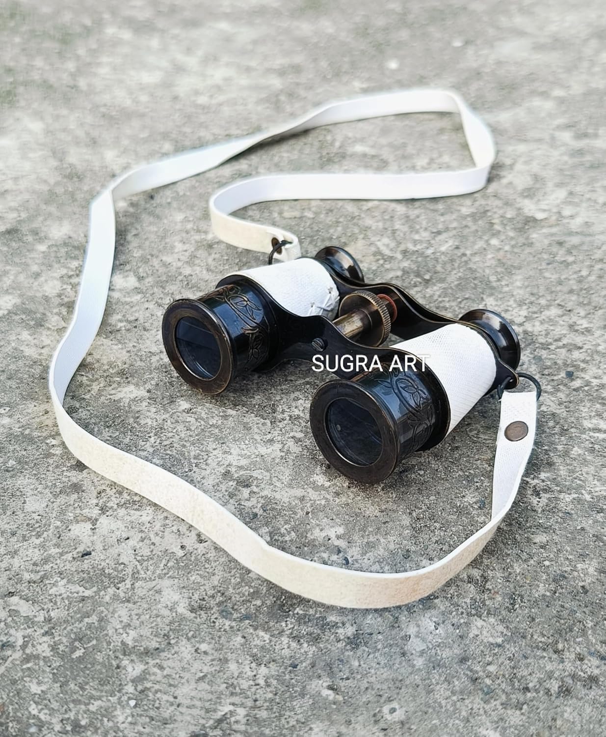 Sugra Art Prismáticos de latón antiguo capitanes de 4 pulgadas, binocular náutico de cuero blanco para niños y adultos prismáticos vintage y marinos