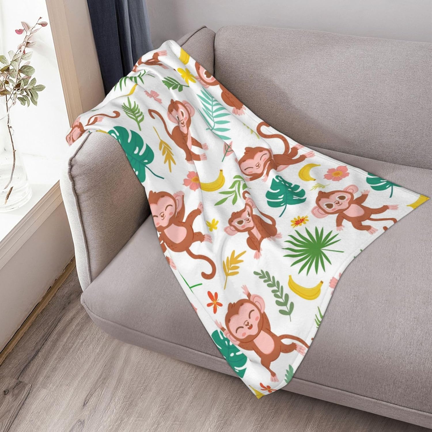 Manta de mono para mujer, suave manta de forro polar de verano, lavable, manta ligera de viaje para sofá, cama, sillón durante todas las estaciones