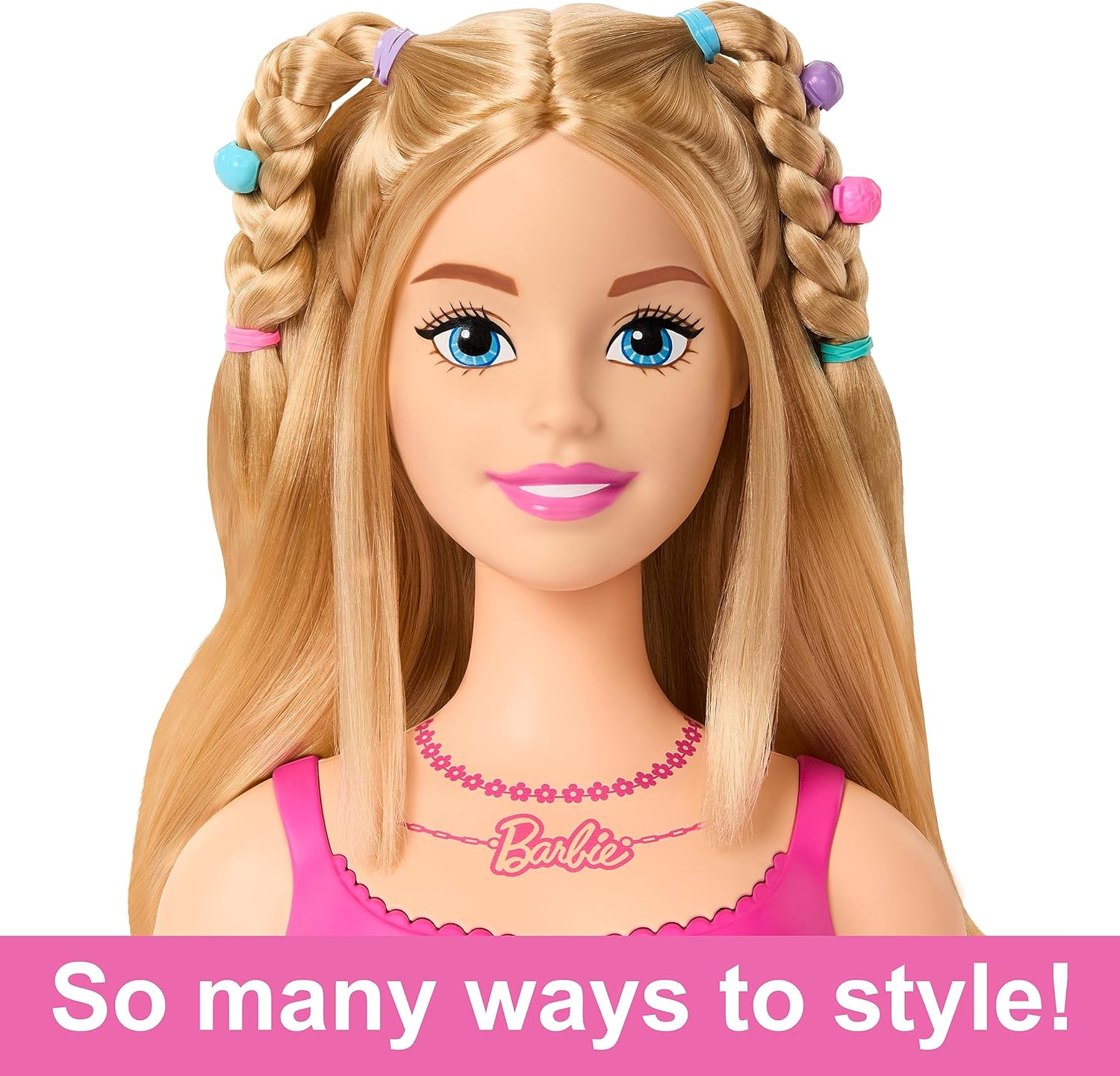 Barbie Cabeza de estilo de muñeca, cabello rubio con 20 accesorios coloridos, cabeza de muñeca para peinar el cabello