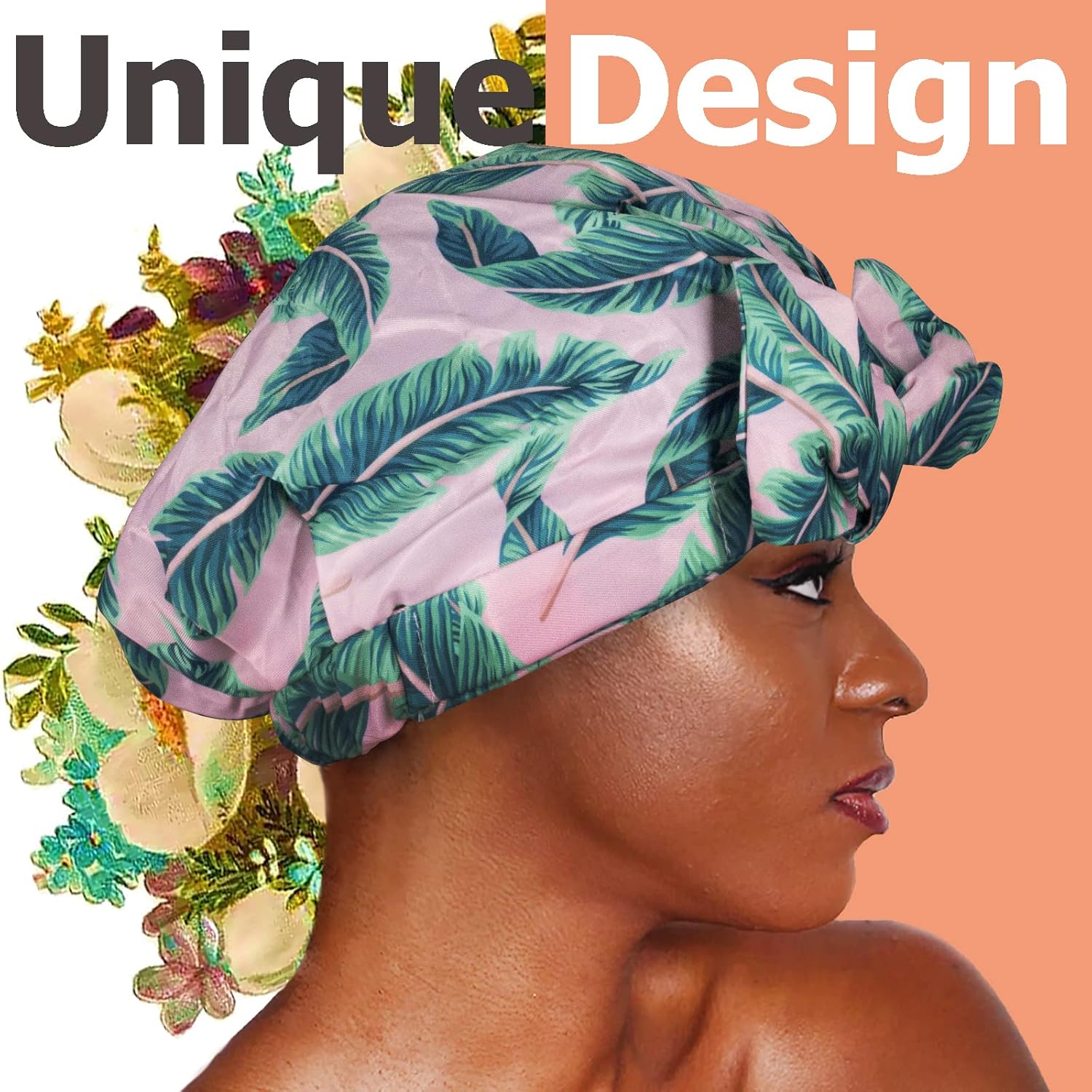 Gorros de ducha de lujo para mujer, reutilizables, impermeables, material satinado mejorado, gorro de ducha para cabello largo, revestimiento de EVA
