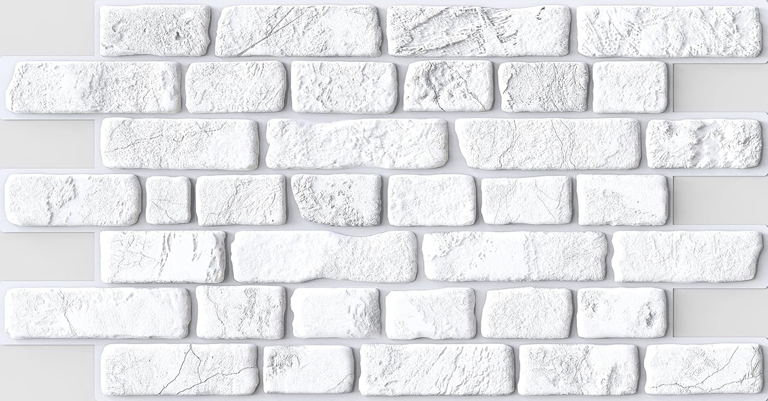Dundee Deco Panel de pared 3D de PVC de ladrillos falsos blancos, 3.1 x 1.6 pies, paquete de 5, decoración de paneles de pared de diseño interior,
