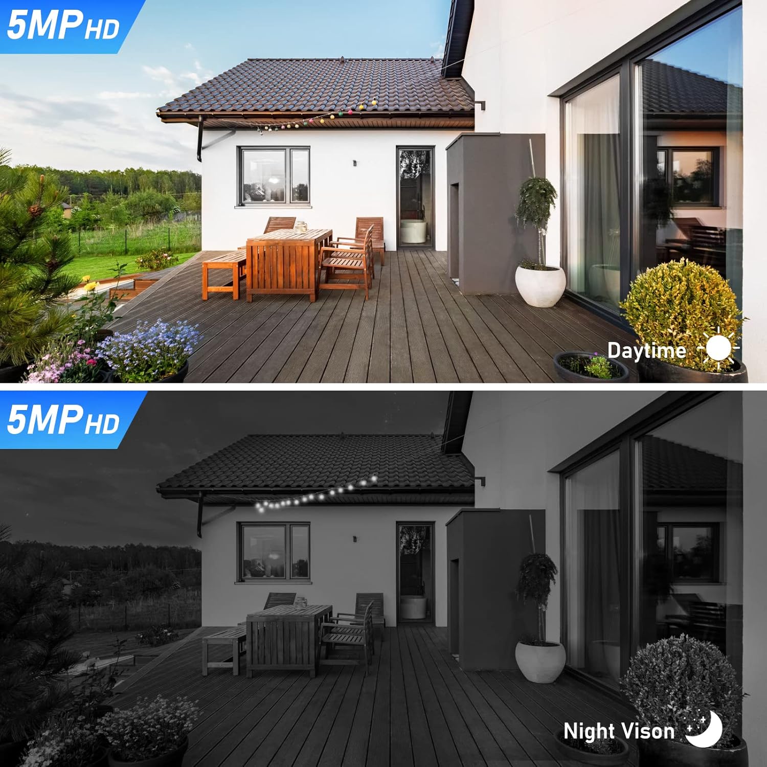 YoLuKe Cámara PTZ al aire libre, 5MP 5X Zoom óptico WiFi Cámara IP con rotación de 360 y distancia de visión de 98.4 ftdetección humana y