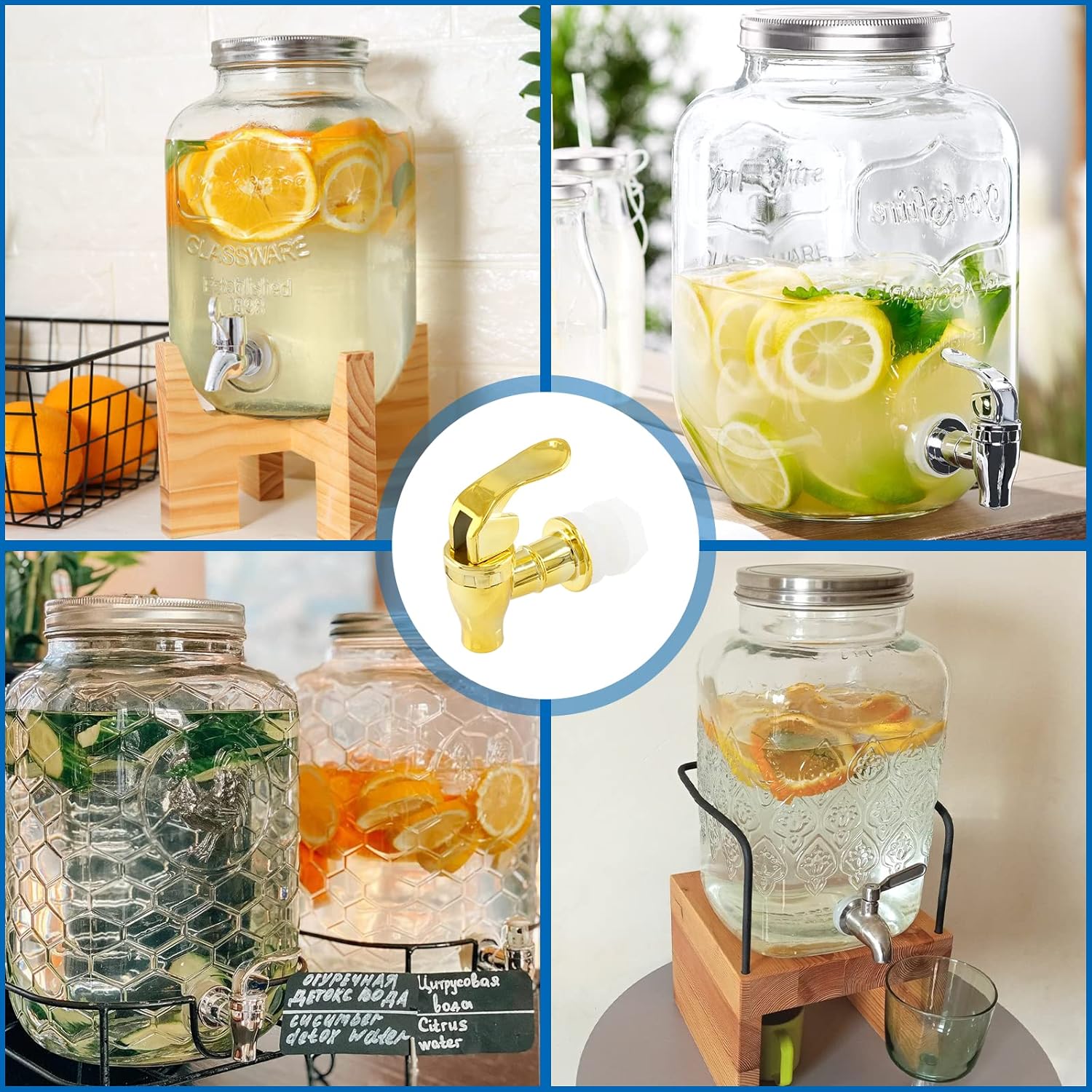 2 piezas de espiga para dispensador de bebidas, reemplazo de grifo de plástico estilo empuje, repuesto para dispensador de agua de bebida, dorado