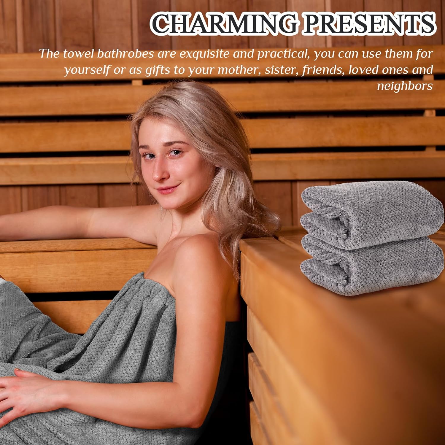 2 toallas envolventes para mujer, bata de spa ligera con cierre ajustable, parte superior elástica, bata de baño suave, envoltura de spa (gris, M)