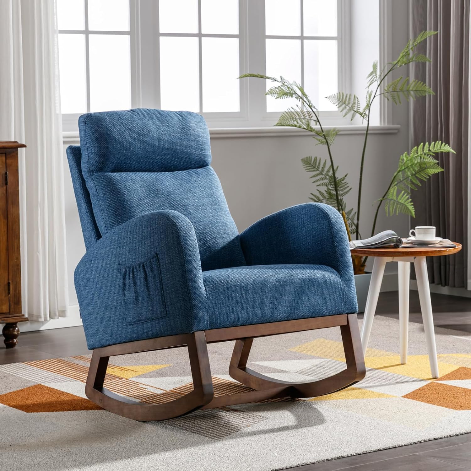 Obuvar Mecedora tapizada para guardería, mecedora Accent Glider con bolsillo lateral, cómoda silla con respaldo alto y reposacabezas, planeador de