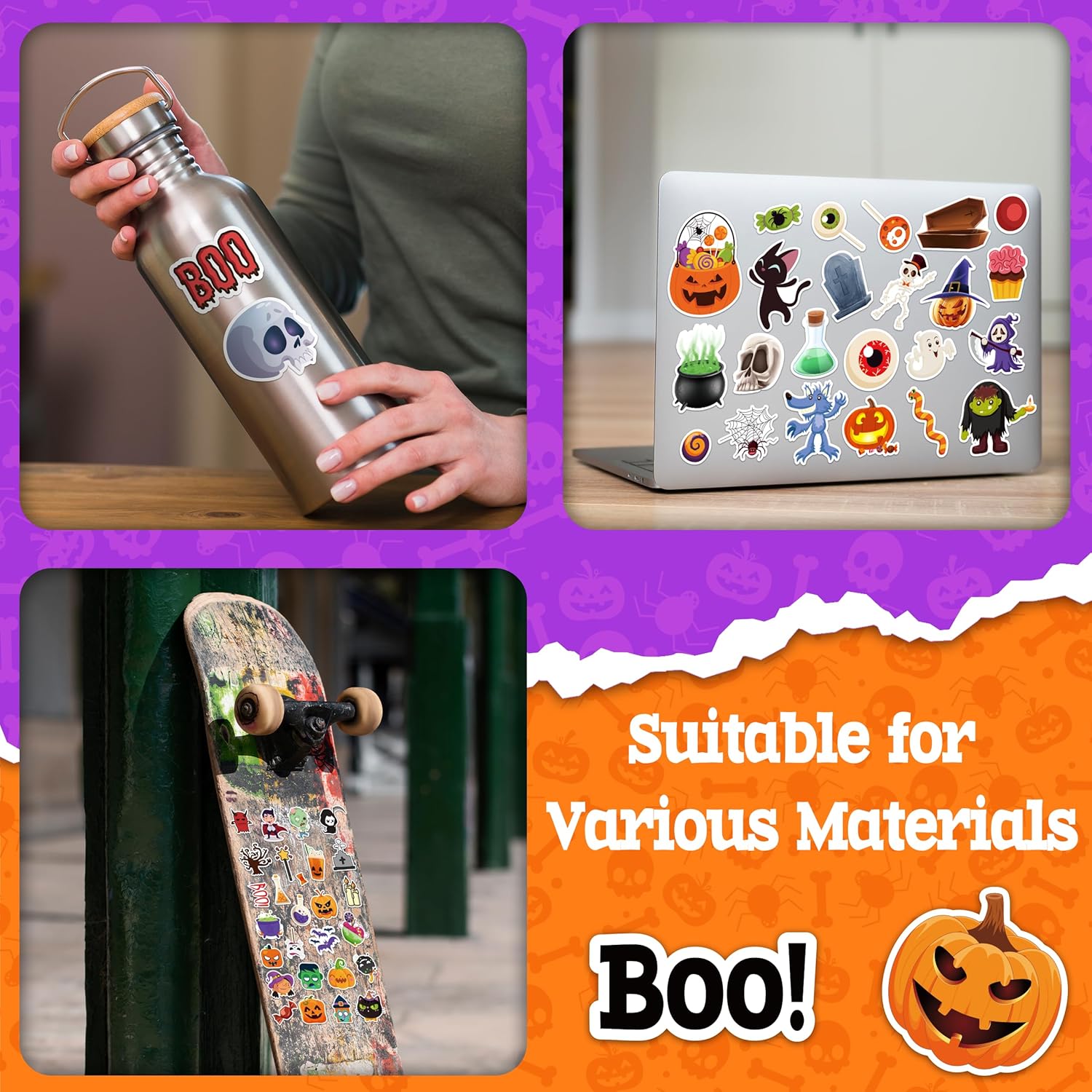 LINAYE 300 calcomanías de Halloween que no se repiten, impermeables, de vinilo adhesivo, paquete de calcomanías de Halloween para niños, regalos de