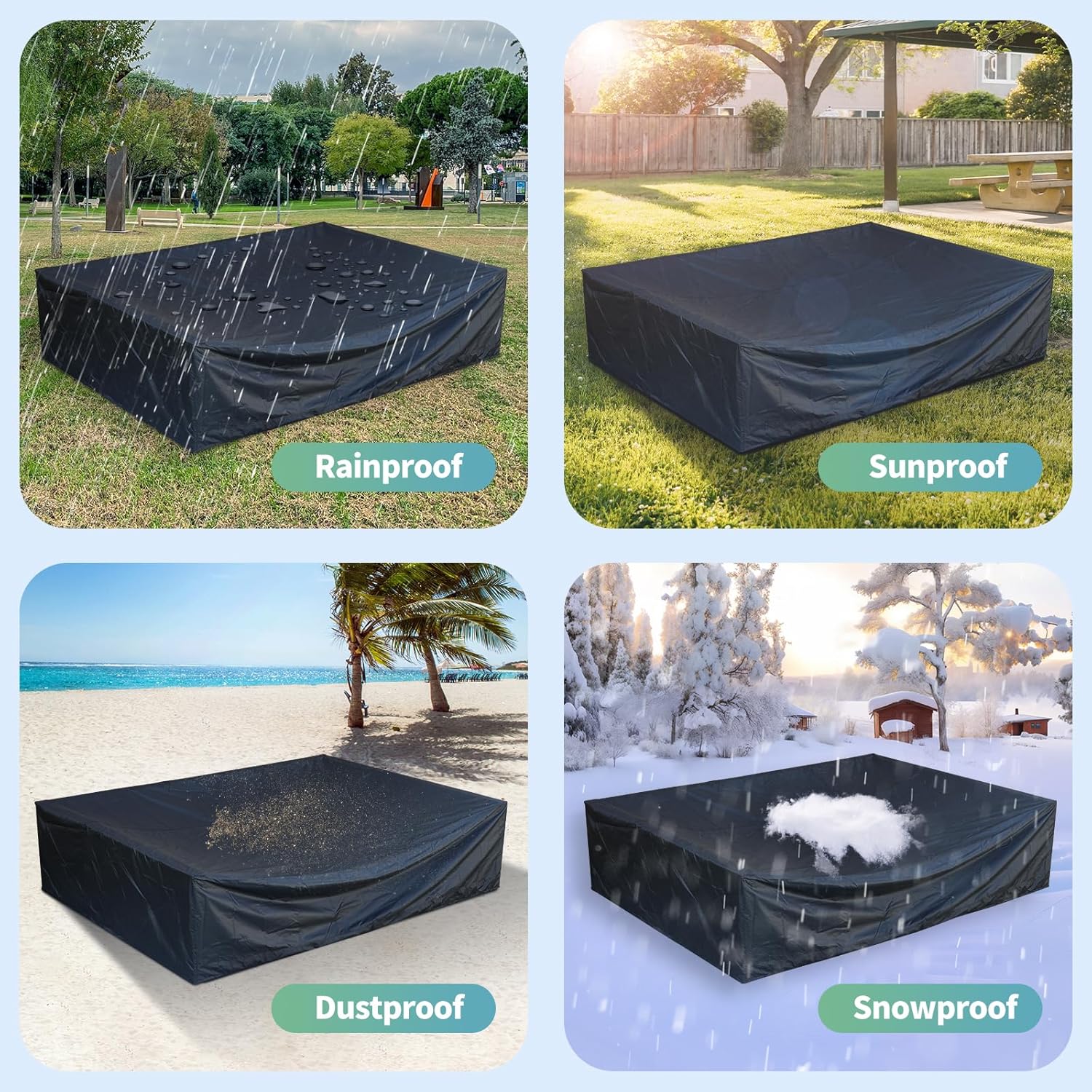 NICESOUL Juego de sofá al aire libre cubierta impermeable muebles conjunto cubiertas PU revestimiento con ventilación de aire cremalleras ajustables