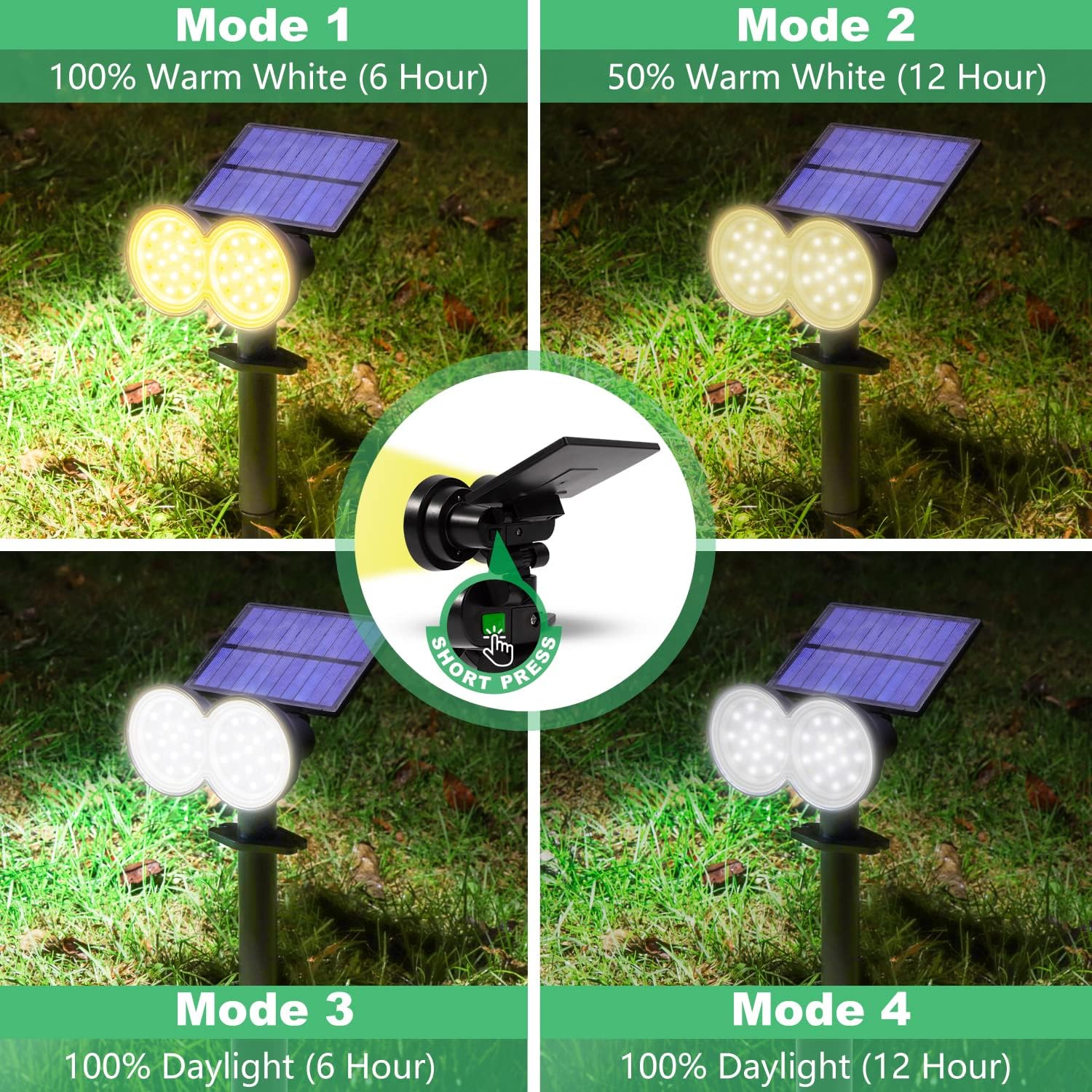 K KASONIC – Focos solares de paisaje para exteriores, 2 en 1, luz solar de pared y tierra, luz diurna y blanco cálido, inalámbrico, luz de jardín