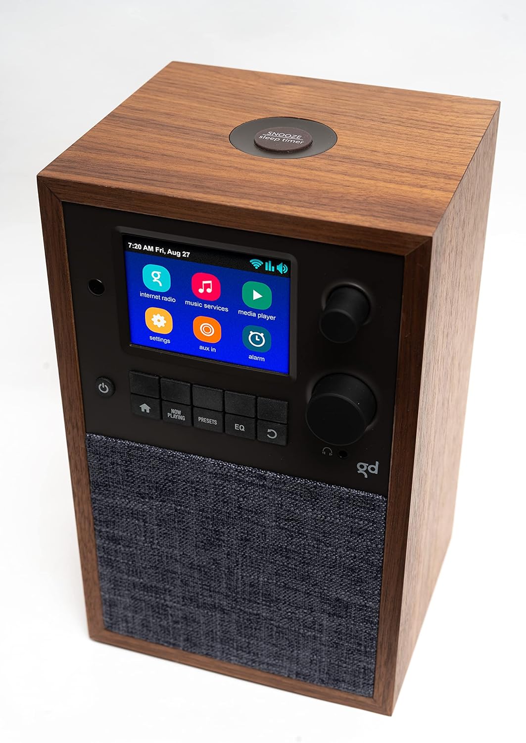 Grace Digital Mondo Elite Alto – Radio inteligente por Internet con altavoz accesorio, Bluetooth, Wi-Fi, alarma de 7 días, sin micrófono (nogal)