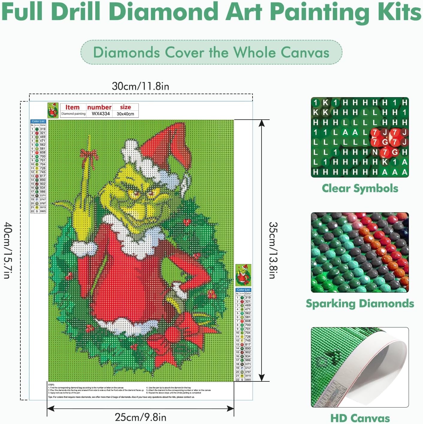 MOGTAA Kits de arte de diamantes de Navidad para adultos, kits de arte de diamantes Grinch para principiantes, kits de puntos de diamante 5D,