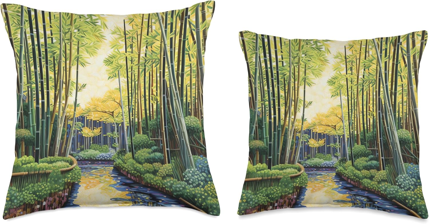Bamboo Brilliance Unveiled Reveling in Nature’s Rich Colors Throw Pillow, 16×16, Multicolor