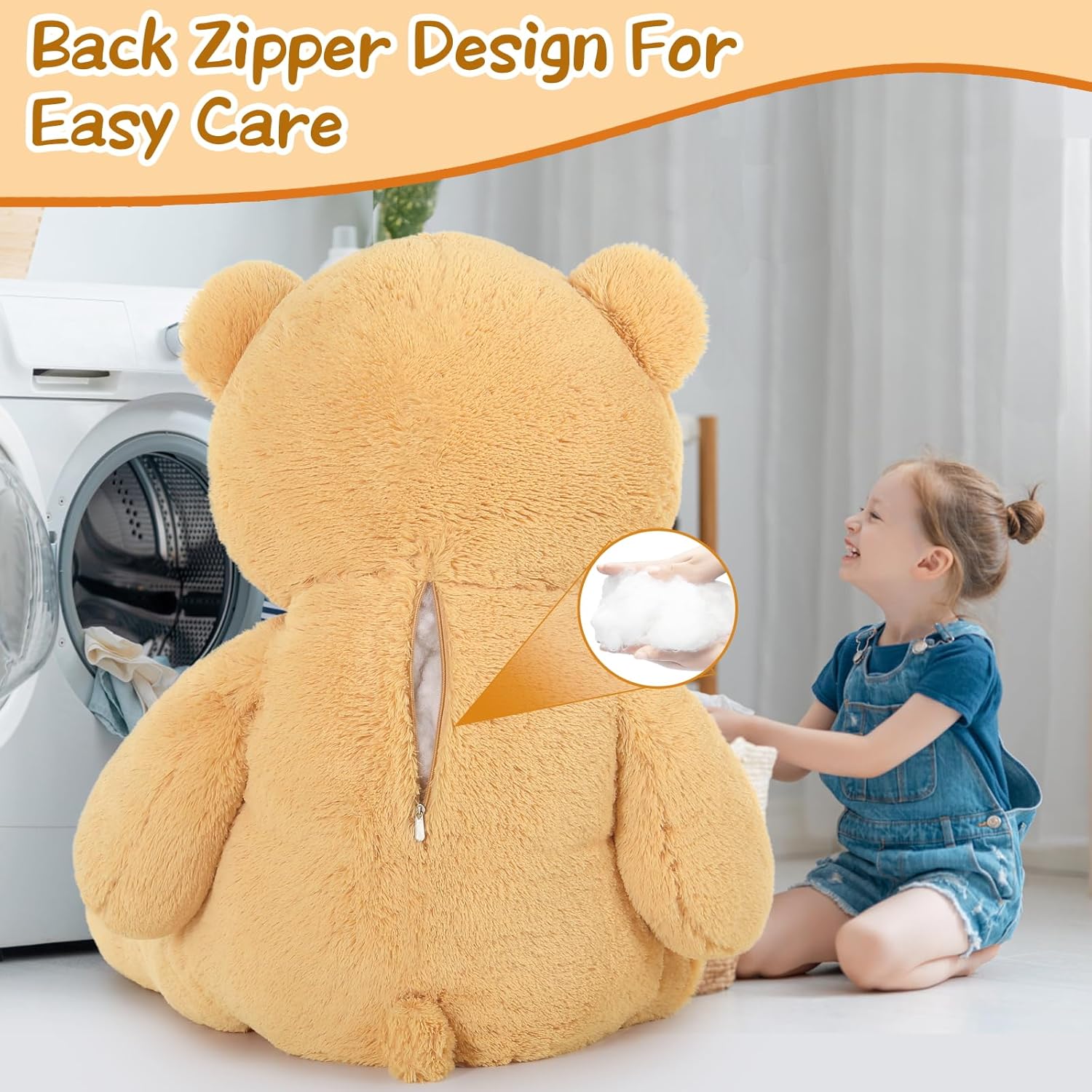 Tezituor Oso de peluche gigante de 5 pies de alto, gran oso de peluche marrón claro, gran oso de peluche de tamaño real, regalo en cumpleaños, día