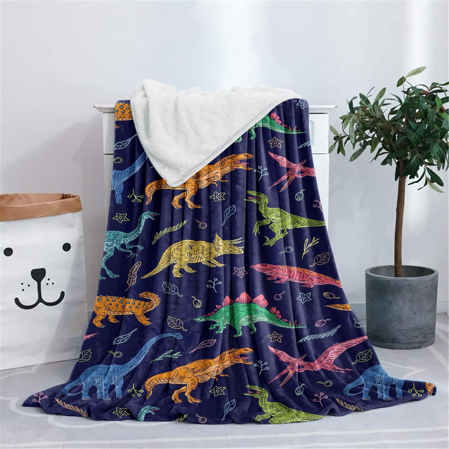 Manta de dinosaurio para niños y adultos, bonita manta de forro polar azul para niños pequeños y niñas, manta suave y cálida de dinosaurio jurásico