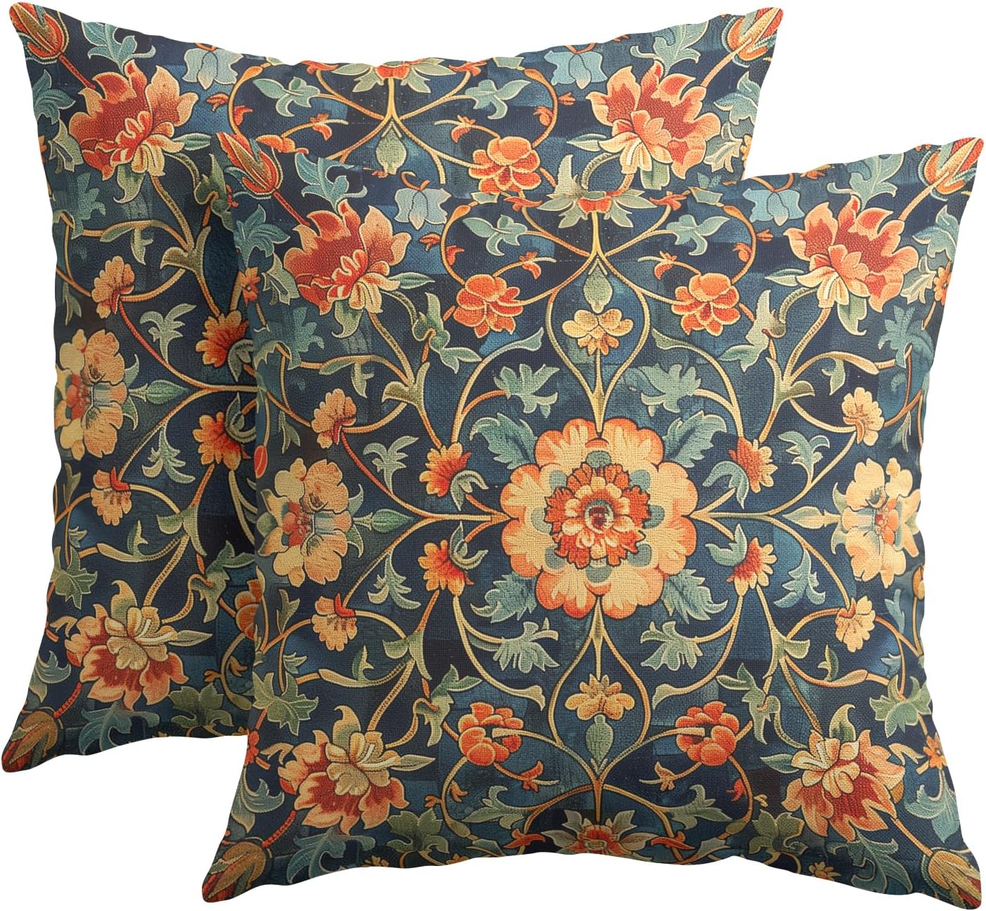 Kawani Juego de 2 fundas de almohada florales vintage de 18 x 18 pulgadas, diseño de flores botánicas antiguas con patrón de tapiz, fundas de