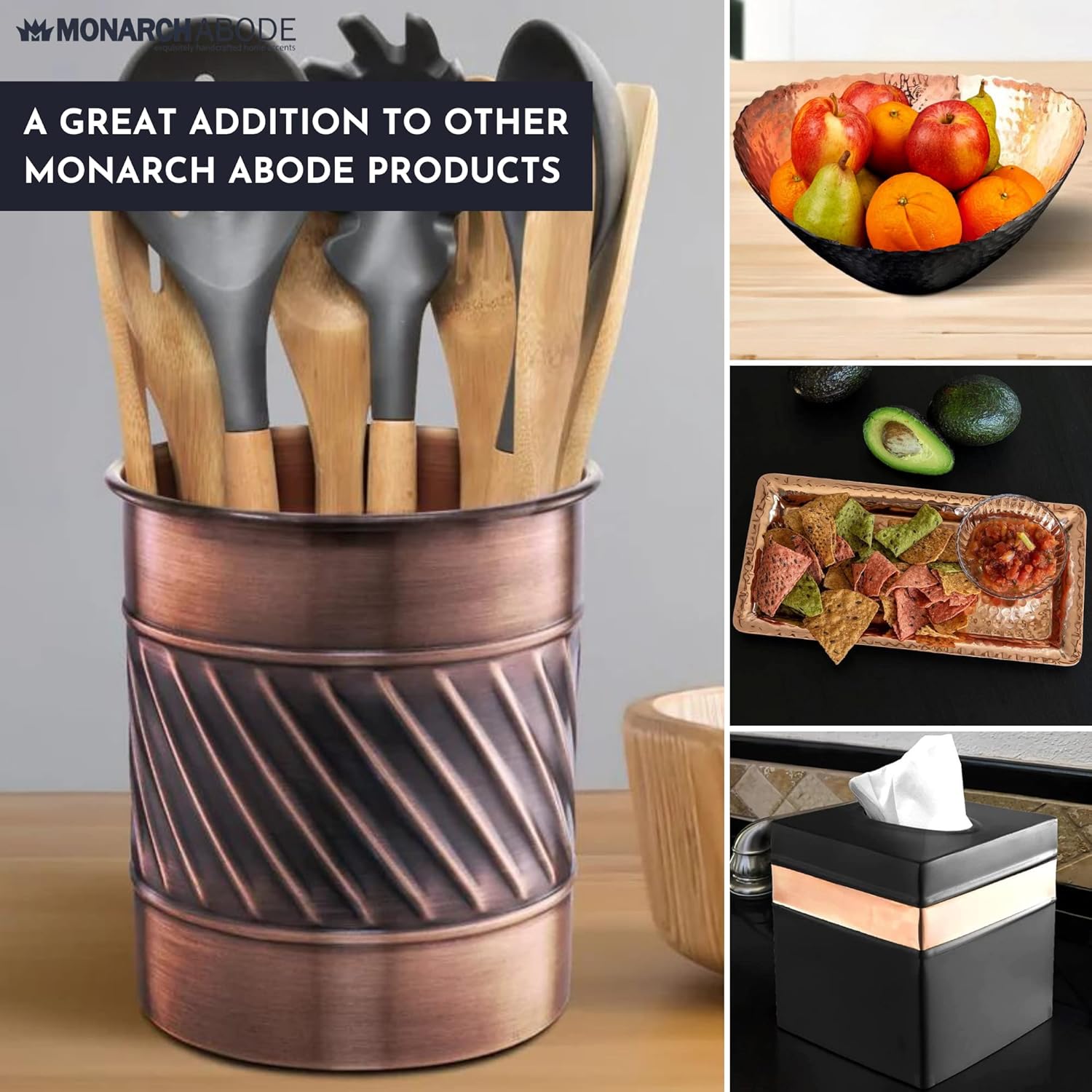 Monarch Abode 39377 – Organizador de metal hecho a mano con ondas en relieve, organizador interior de cocina para utensilios, multiusos, soporte