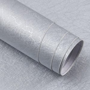 Papel tapiz de seda plateada de 15.7 x 78.7 pulgadas, papel de contacto plateado en relieve, autoadhesivo, extraíble, papel tapiz texturizado de Papel tapiz de seda plateada de 15.7 x 78.7 pulgadas, papel de contacto plateado en relieve, autoadhesivo, extraíble, papel tapiz texturizado de