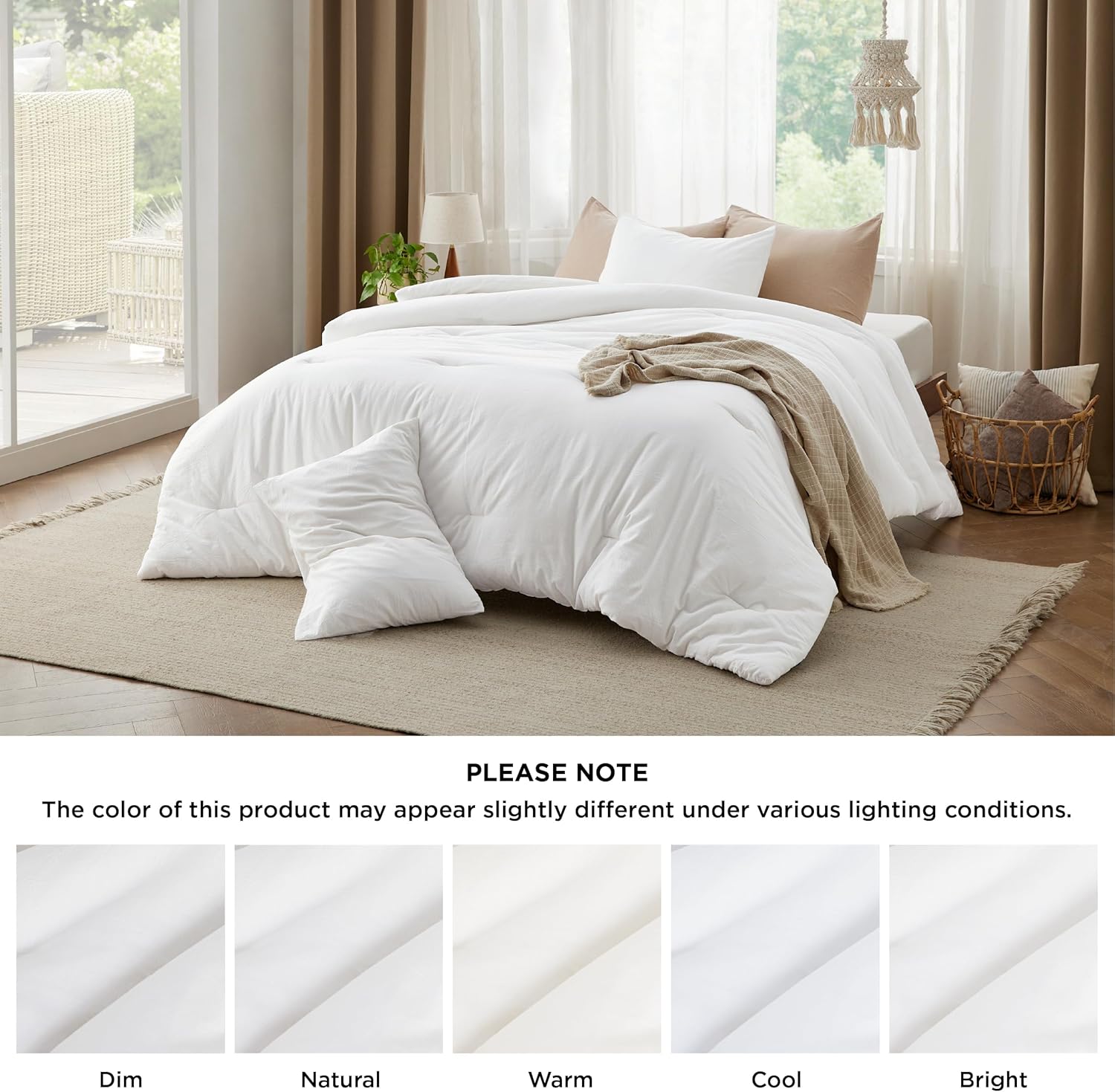 Bedsure Juego de edredón King  Tela de algodón con relleno interior de microfibra, edredón blanco tamaño King para todas las estaciones, 3 piezas, 1