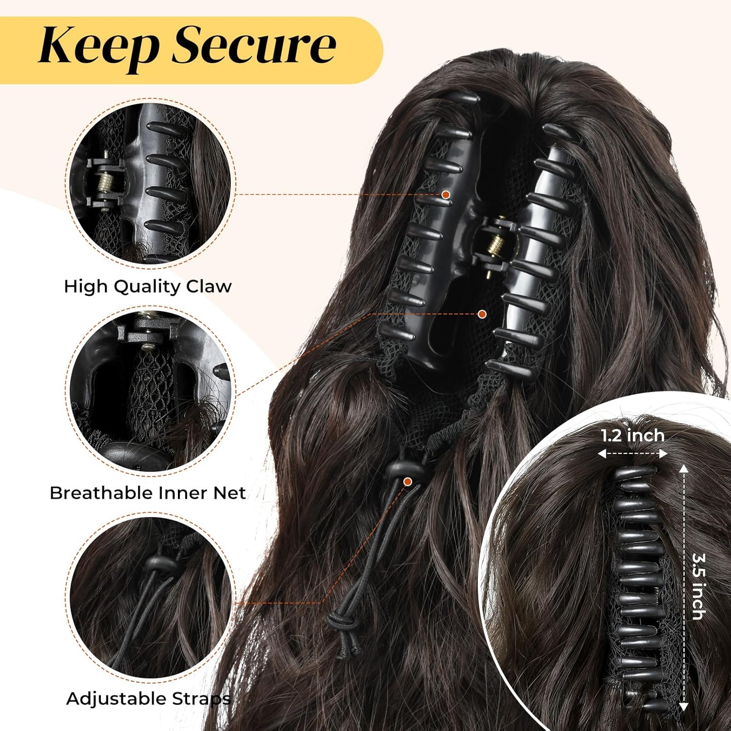 LONAI Extensión de cola de caballo, extensiones de cola de caballo de 18 pulgadas con clip de garra ondulada ZJ001, longitud al hombro, extensiones