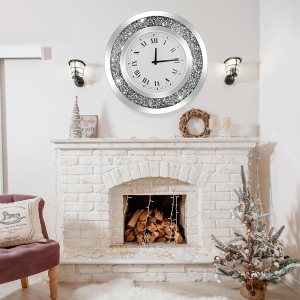 Reloj de pared grande con diamantes brillantes redondos plateados para decoración de pared (20 pulgadas) Reloj de pared grande con diamantes brillantes redondos plateados para decoración de pared (20 pulgadas)