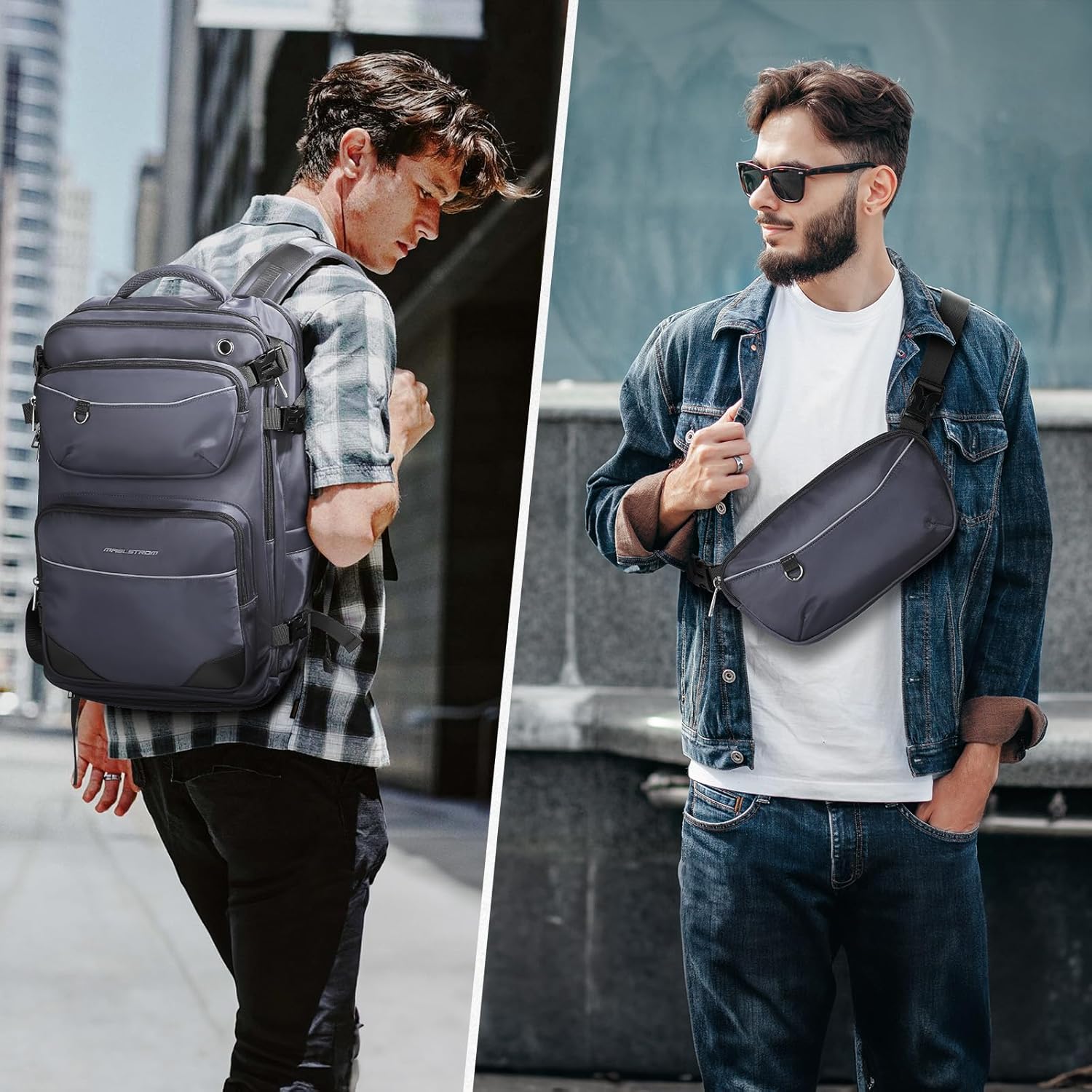 Maelstrom Mochila de viaje para hombres y mujeres, mochila de mano de 35 litros para viajar en avión, con bolsa de cinturón de moda, mochila casual
