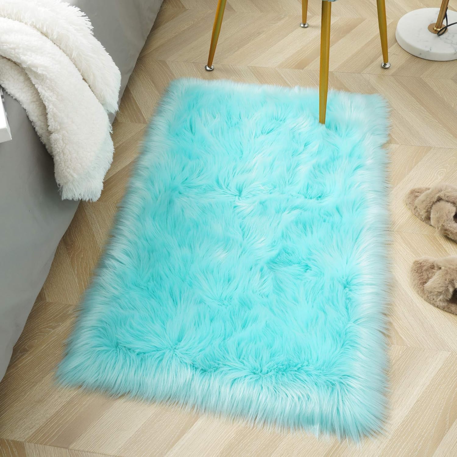 LOCHAS Alfombra mullida ultrasuave, alfombra de pelo sintético de oveja, para el dormitorio, para colocar junto a la cama, para la sala, para el