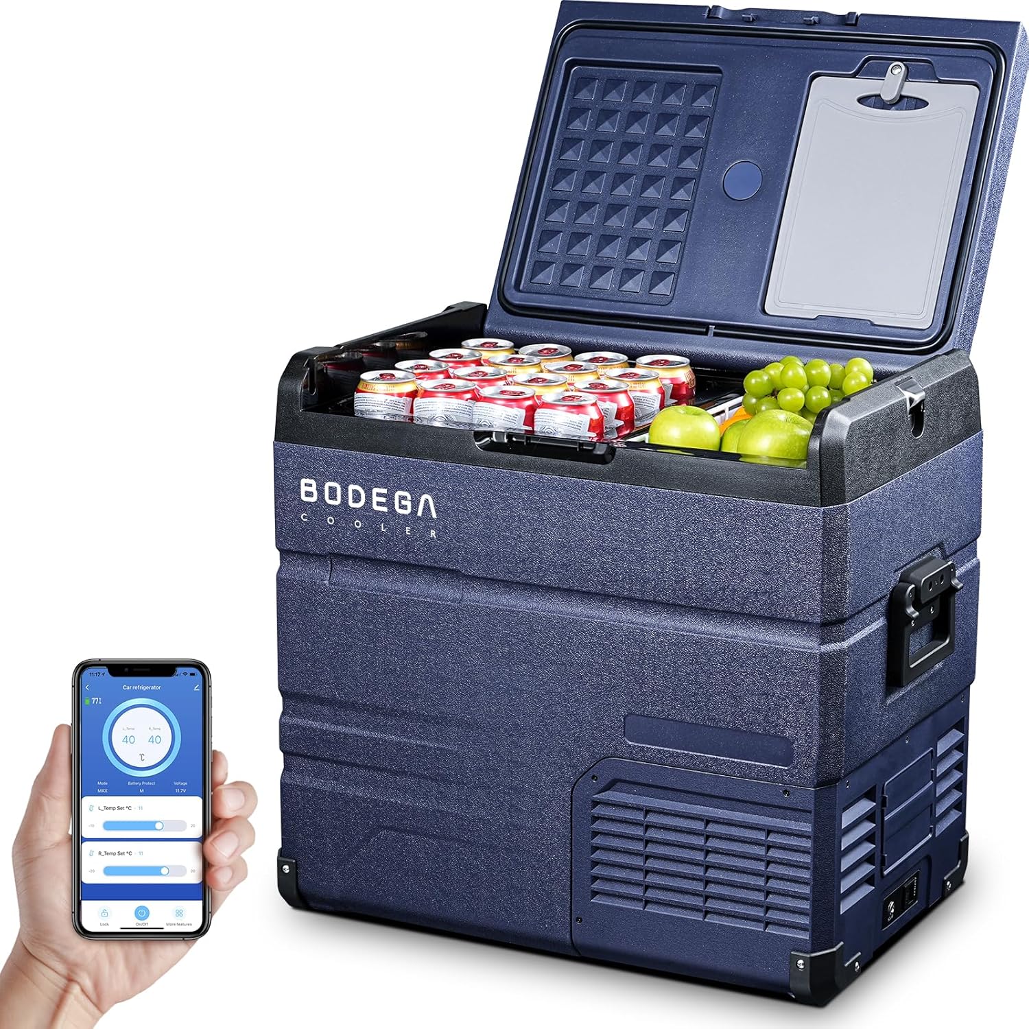BODEGA COOLER Refrigerador de coche de 12 voltios, refrigerador de coche RV con control de aplicación de doble zona, congelador portátil, 57 cuartos