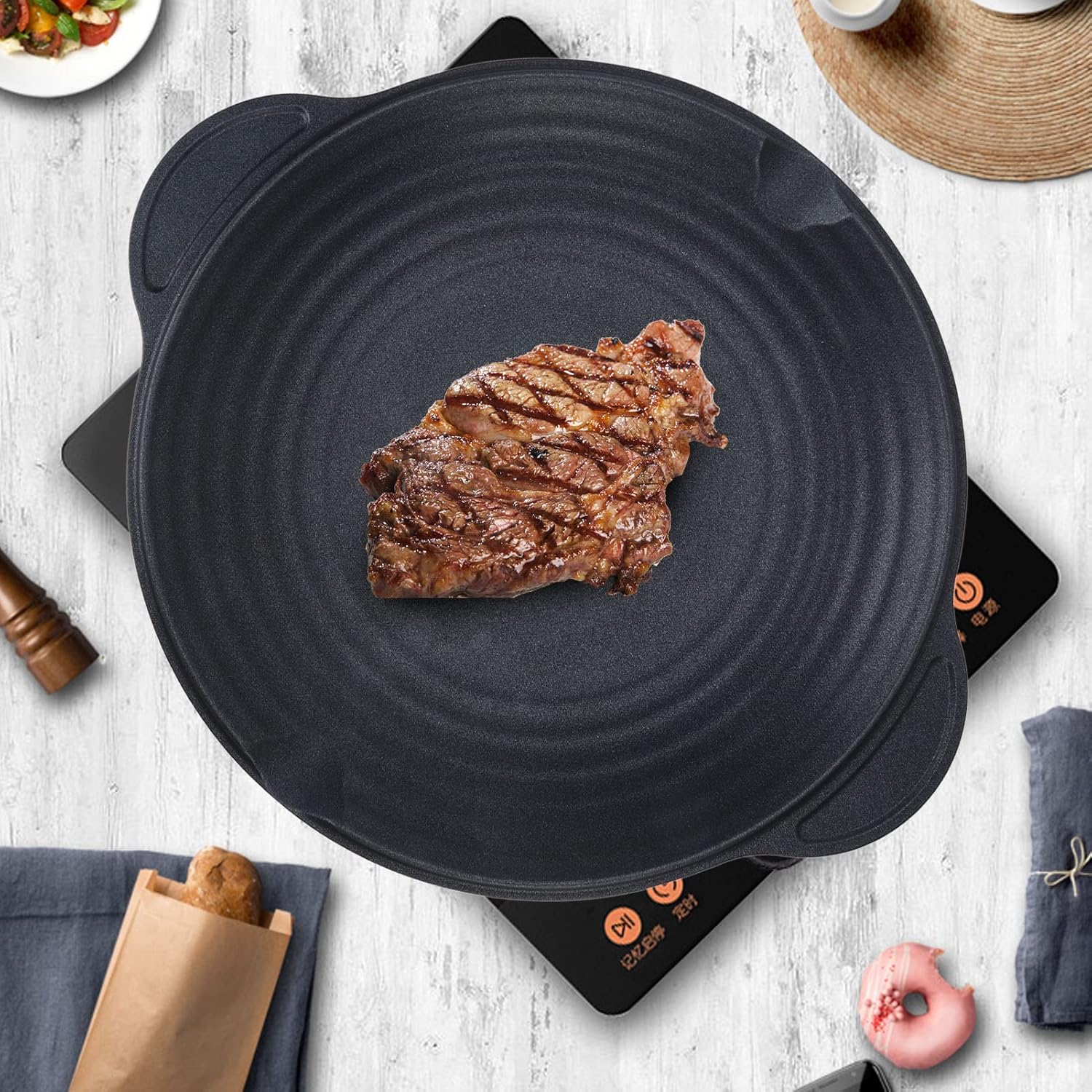 Parrilla coreana para barbacoa, redonda de hierro fundido, placa de parrilla antiadherente, placa de hierro, placa de hierro de alta conductividad
