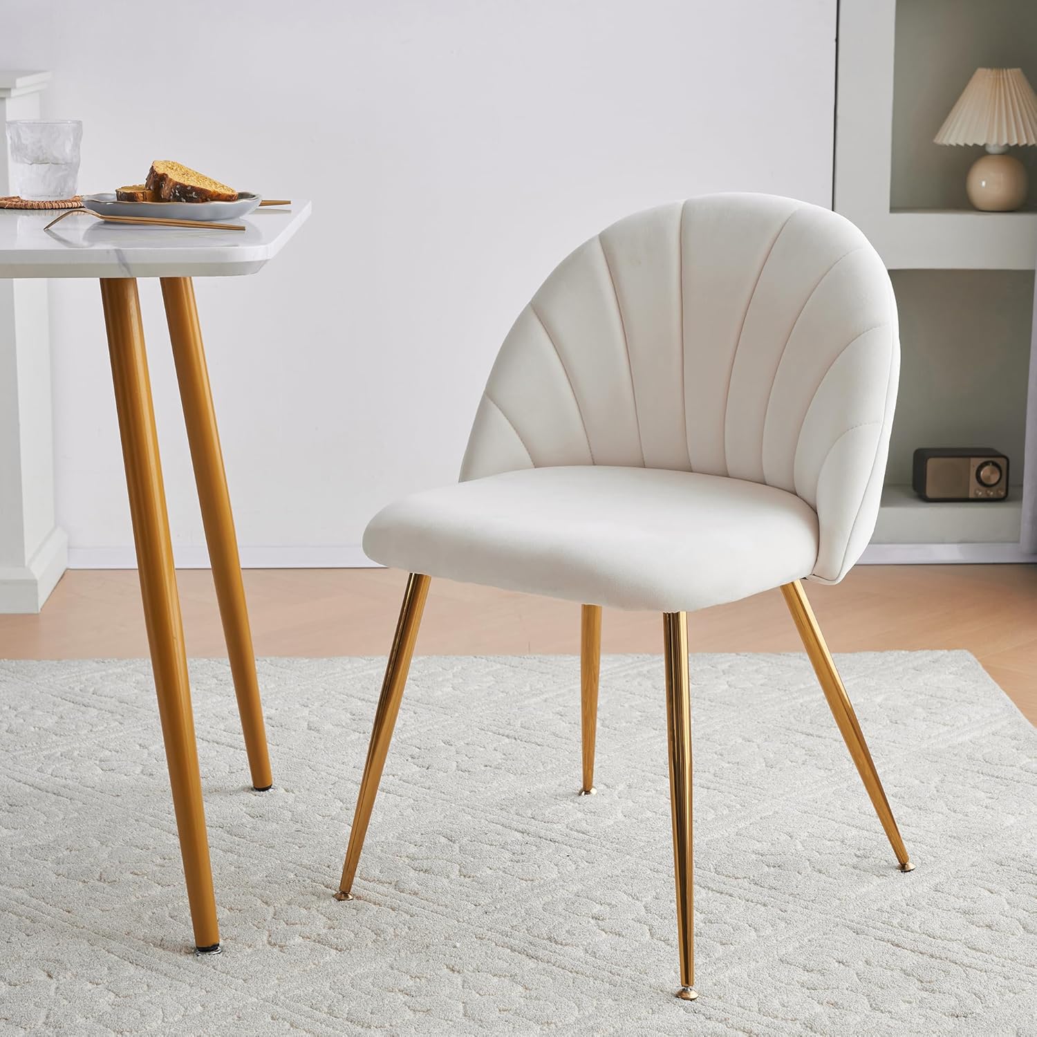 THEETHUNG Velvet Upholstery Dining Chair Set of 2 with Gold Metal Legs, Fabric Dinner Chair, Mid Century Modern Kitchen Chair Mid Back for Bedroom