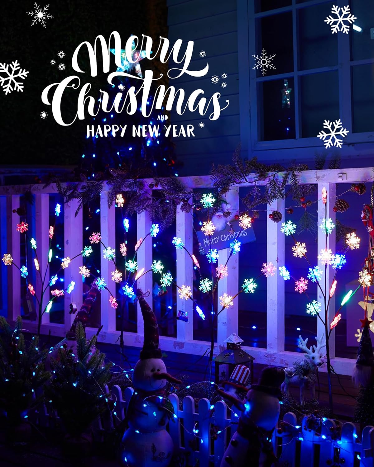 Luces de copo de nieve para exteriores, paquete de 4 luces de Navidad para entrada, árbol al aire libre, decoraciones de Navidad al aire libre,