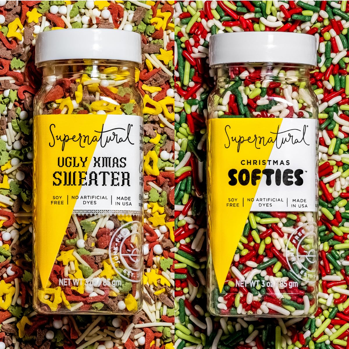 Supernatural – Juego de suéter navideño suave y feo de Navidad, sin tintes artificiales, sin soja, sin gluten, vegano, 3 onzas (paquete de 2)