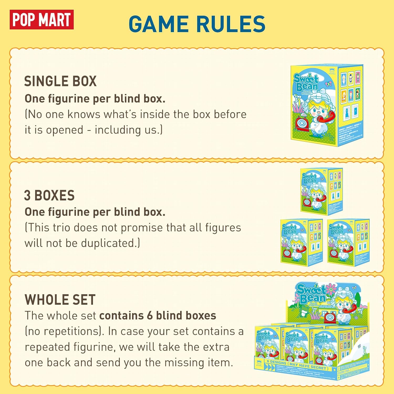 POP MART Figuras de caja ciega con ilustración de Sweet Bean Growth, caja de diseño aleatorio, juguetes para decoración moderna del hogar, juego de