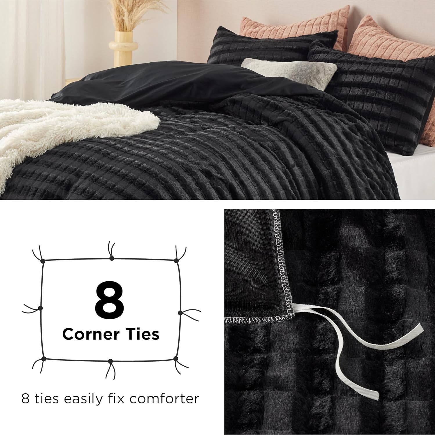 Bedsure Juego de funda de edredón esponjoso, funda de edredón de felpa ultra suave tamaño Queen, juegos de cama cálidos y mullidos de piel sintética
