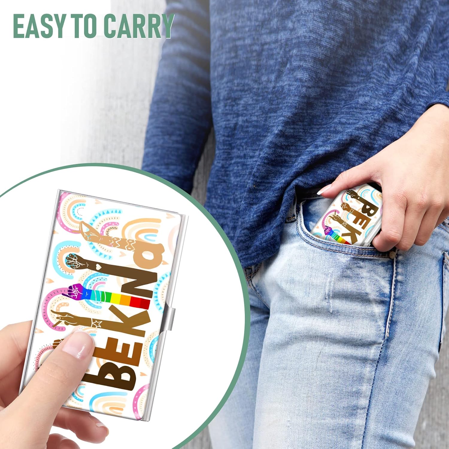 Swooflia Estuche de metal para tarjetas de visita para mujeres y hombres, Difícil ser amable, Estética