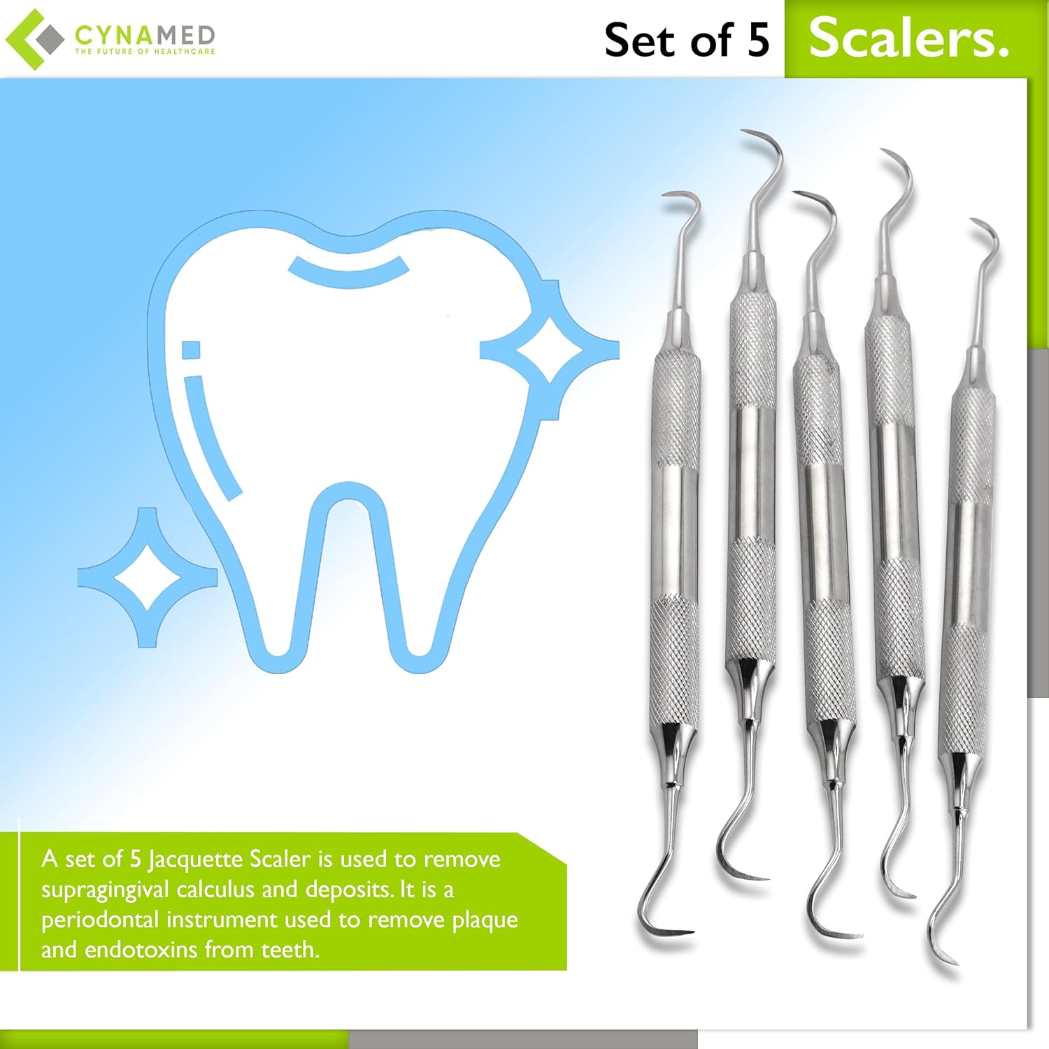 Sert of 5 Cynamed Jacquette Dental Scalers – Mango Hueco Doble Extremo Periodental Premium Instruments