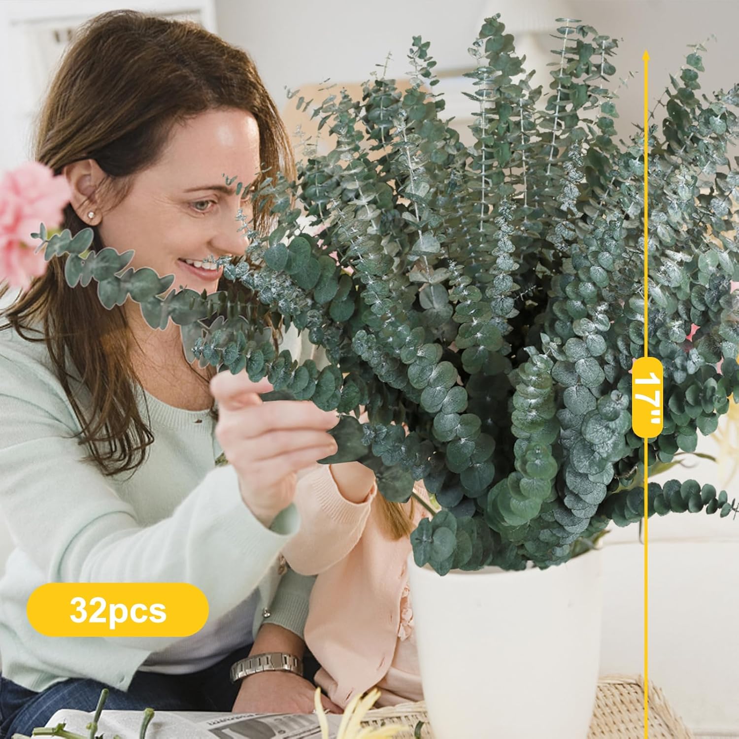 Paquete de 32 piezas de eucalipto seco para ducha, plantas de ducha grandes de 17 pulgadas de eucalipto, hojas de eucalipto reales frescas para