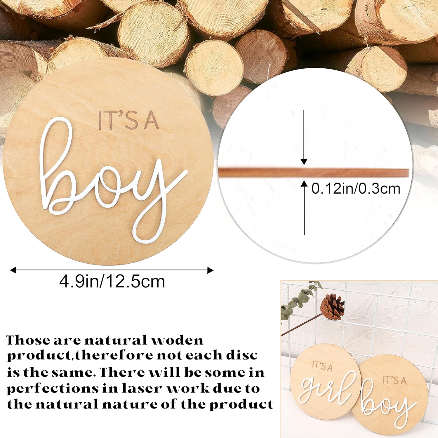 Letrero de madera de 1 pieza con texto en inglés “It’s a Boy” de madera para revelar el género, anuncio de embarazo acrílico para niño o niña,